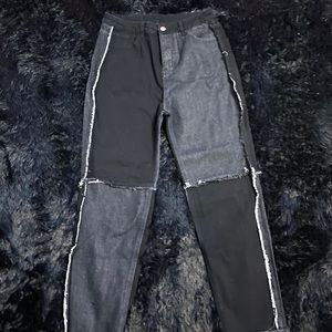 Black and grey denim jeans